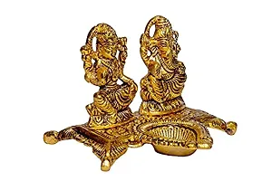 KAC Designs Ganesh-Lakshmi with Diya Metal Idol in Golden Color-thumb4