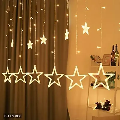 Fly Buy Decorative Star Curtain LED Lights for Diwali Christmas Wedding - 2.5 Meter (1 Curtain, 138 LED, 6+6 Star)-thumb0