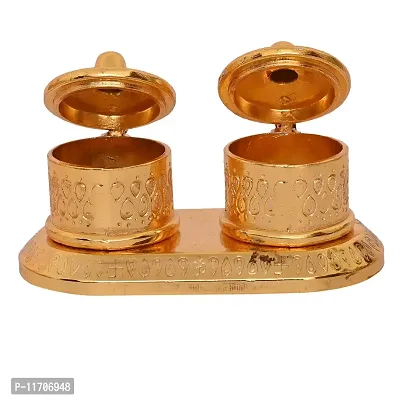 Beautiful Golden Roli-Chandan, Chawal-Akshat- Haldi - Kumkum Box chopda for Gift and Pooja Purpose Showpiece,Material-Aluminium (7*17*5) Weight-175 gm-thumb5