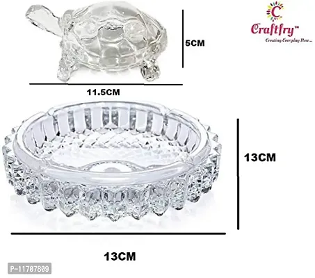 Craftfry Fengshui Tortoise with Plate in Crystal Transporent Glass Decorative Showpiece - 10 cm (Glass, Clear)-thumb2