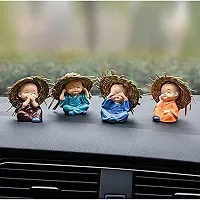 Shoppingdreams Set of 4 Handcrafted Miniature Decorative Buddha Monk Figurines Showpiece for Car Dashboard Hat Monk-thumb1