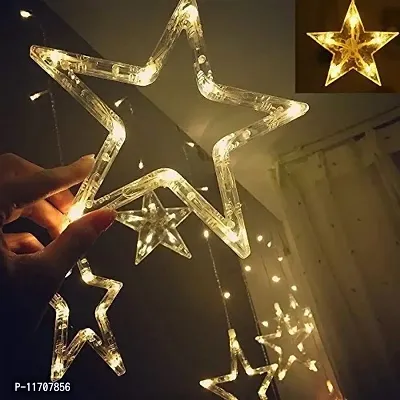 Fly Buy Decorative Star Curtain LED Lights for Diwali Christmas Wedding - 2.5 Meter (1 Curtain, 138 LED, 6+6 Star)-thumb2