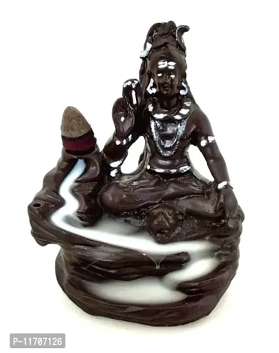 Lord Shiva Smoke Back Flow Cone Incense Holder, Agarbatti Incense Decorative Showpiece (Blue) / Fog Fountain Buddha Decorative 10 Smoke Backflow Scented Cone Incenses H - 12 cm(Resin, Conical)-thumb2