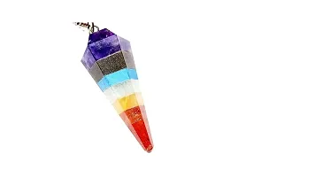 Krish Vastu 7 Chakra Reiki Healing Dowsing Gemstone Pendulum Hexagon Point Pendant with Rock Crystal Ball | V Shaped Crystal Pendulum for Reiki Healing-thumb2