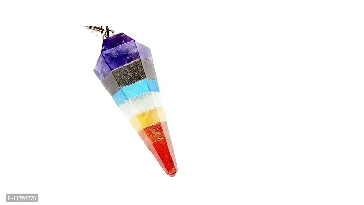 Krish Vastu 7 Chakra Reiki Healing Dowsing Gemstone Pendulum Hexagon Point Pendant with Rock Crystal Ball | V Shaped Crystal Pendulum for Reiki Healing-thumb3