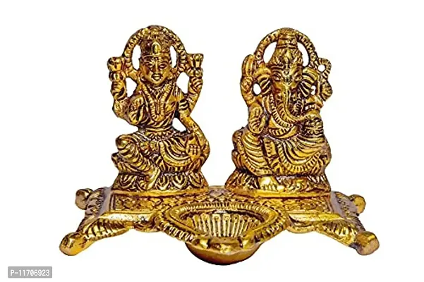 KAC Designs Ganesh-Lakshmi with Diya Metal Idol in Golden Color-thumb3