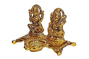 KAC Designs Ganesh-Lakshmi with Diya Metal Idol in Golden Color-thumb3