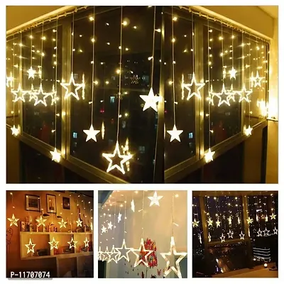 Party Pack 12 Stars 138 LED Curtain String Lights, Window Curtain Decoration Lights with 8 Flashing for Christmas, Wedding, Party, Home-thumb2