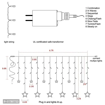 m-fit Decorative Star and Moon Curtain LED Lights for Diwali, Christmas, -2.5 Meter (Gold)-thumb4