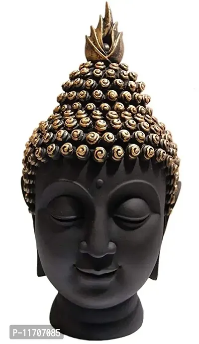 Polyresin Face Buddha with Golden Head Murti/Showpiece/Idols/Figurine (Standard Size, Black)