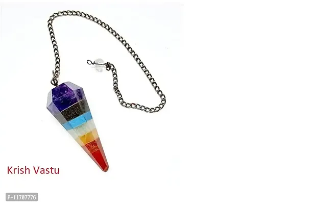 Krish Vastu 7 Chakra Reiki Healing Dowsing Gemstone Pendulum Hexagon Point Pendant with Rock Crystal Ball | V Shaped Crystal Pendulum for Reiki Healing-thumb2