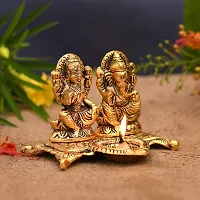 UCI Metal Laxmi Ganesh Idol Showpiece Oil Lamp Diya, 5.5 x 4.5x4 Inches, Golden-thumb1