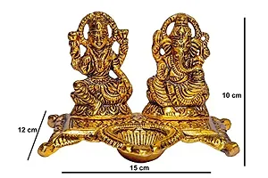 KAC Designs Ganesh-Lakshmi with Diya Metal Idol in Golden Color-thumb1