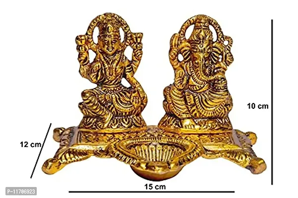 KAC Designs Ganesh-Lakshmi with Diya Metal Idol in Golden Color-thumb2