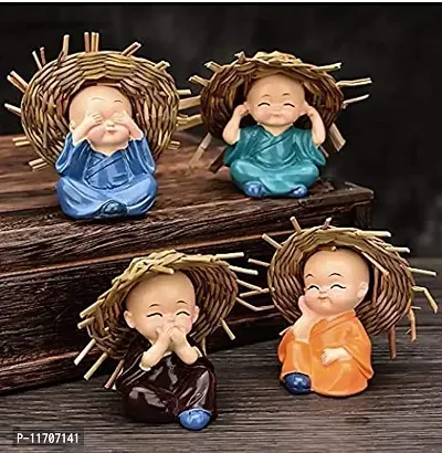 Thirumal Polyresin Baby Hat Monk Buddha Idols Standard Multicolour, 4 Pieces