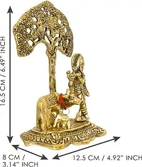 Lord Krishna Playing Flute Under Tree with Golden Cow and Calf Decorative Showpiece - 16.5 cm (Aluminium, Gold, Brown)-thumb1