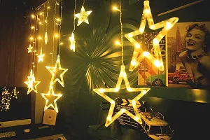 Oceanspring Choi 12 LED Curtain String Light Star Shape with 8 Fashing Mode for Festivals Home Decoration Diwali Parties Christmas Warm White ( Curtain Star Shape Light )-thumb1