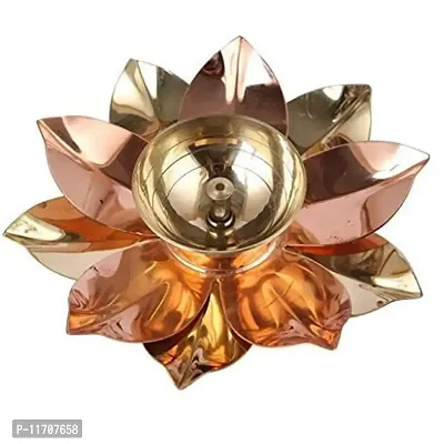 Smile Home Copper Lotus Shape Kamal Patti Akhand Diya (1.5x4-inches) -Set of 1