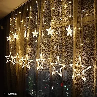 Oceanspring Choi 12 LED Curtain String Light Star Shape with 8 Fashing Mode for Festivals Home Decoration Diwali Parties Christmas Warm White ( Curtain Star Shape Light )-thumb0