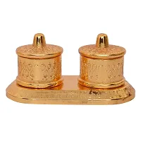 Beautiful Golden Roli-Chandan, Chawal-Akshat- Haldi - Kumkum Box chopda for Gift and Pooja Purpose Showpiece,Material-Aluminium (7*17*5) Weight-175 gm-thumb1