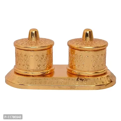 Beautiful Golden Roli-Chandan, Chawal-Akshat- Haldi - Kumkum Box chopda for Gift and Pooja Purpose Showpiece,Material-Aluminium (7*17*5) Weight-175 gm-thumb2