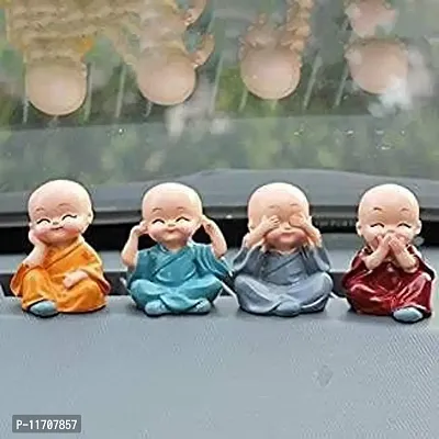 4 Ceramic Baby Monks/Buddha Statues/Figurines for Home and car d?cor (Blue Brown Orange Standard), 4 Pieces-thumb2