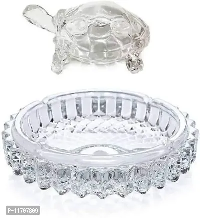 Craftfry Fengshui Tortoise with Plate in Crystal Transporent Glass Decorative Showpiece - 10 cm (Glass, Clear)-thumb0