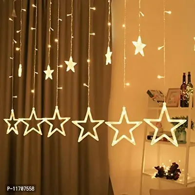 SheeTal Creation 12 Stars 138 LED Curtain String Lights Window Curtain Lights with 8 Flashing Modes Decoration for Christmas Wedding Party Home Patio Lawn Warm White-thumb2