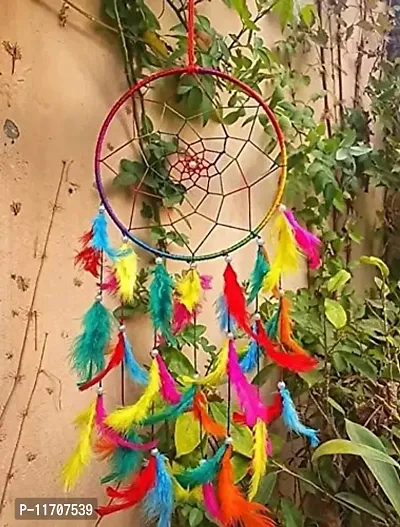 Krishna The hub- Natural Dream Catcher for car and Wall Hanging Attract Positive Dreams Showpiece Single Ring Multi-Color 20 Inch Hight-thumb2