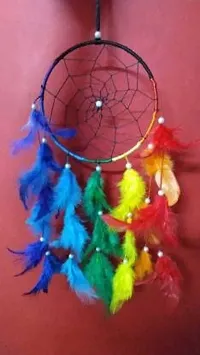 New Lucky Collection Fine Feathers Traditional 1 Tier Dream Catcher | Wall Hanging | Car Hanging | Balcony | Garden | Hall | Home Decor | Wind Chime (Multicolor, 22 inch)-thumb1