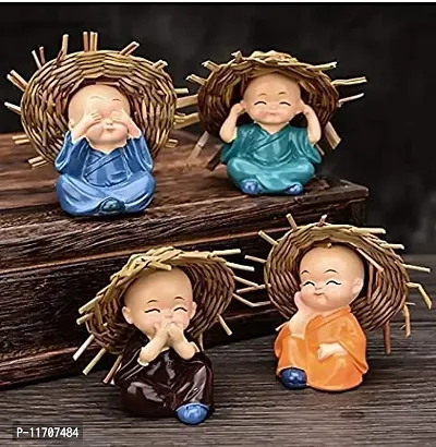 Thirumal Polyresin Baby Hat Monk Buddha Idols Standard Multicolored, 4 Pieces