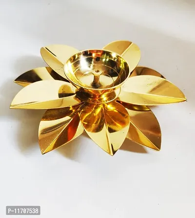 Trinetra Home Decor, Auspicious Brass Diya Lotus Design Set of 1,Size-LBH-6.5 x2 x 6.5 Oil lamp Deepak, Navaratri Gift Diwali Gift Corporate Gift Home Decor Item in Diwali Pooja-thumb3