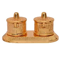 Beautiful Golden Roli-Chandan, Chawal-Akshat- Haldi - Kumkum Box chopda for Gift and Pooja Purpose Showpiece,Material-Aluminium (7*17*5) Weight-175 gm-thumb3