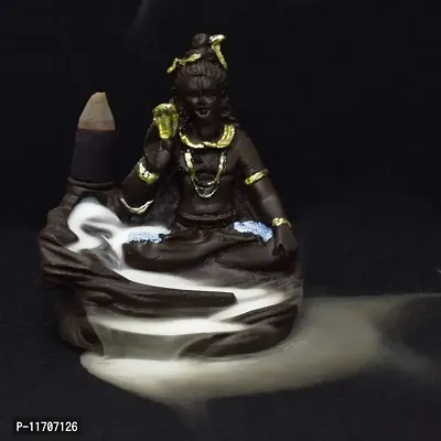 Lord Shiva Smoke Back Flow Cone Incense Holder, Agarbatti Incense Decorative Showpiece (Blue) / Fog Fountain Buddha Decorative 10 Smoke Backflow Scented Cone Incenses H - 12 cm(Resin, Conical)-thumb0