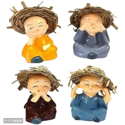 R D Polyresin Monk with Straw Hat Decorative Statue (5 cm, Multicolor)