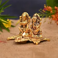 UCI Metal Laxmi Ganesh Idol Showpiece Oil Lamp Diya, 5.5 x 4.5x4 Inches, Golden-thumb2