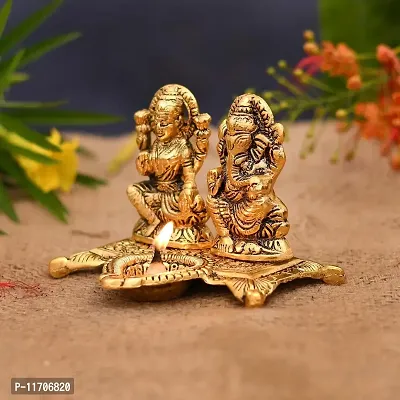 UCI Metal Laxmi Ganesh Idol Showpiece Oil Lamp Diya, 5.5 x 4.5x4 Inches, Golden-thumb3