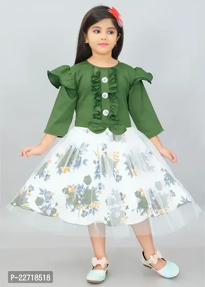 RUBAZ Girls Midi/Knee Length Festive/Wedding Dress  (Green, 3/4 Sleeve)