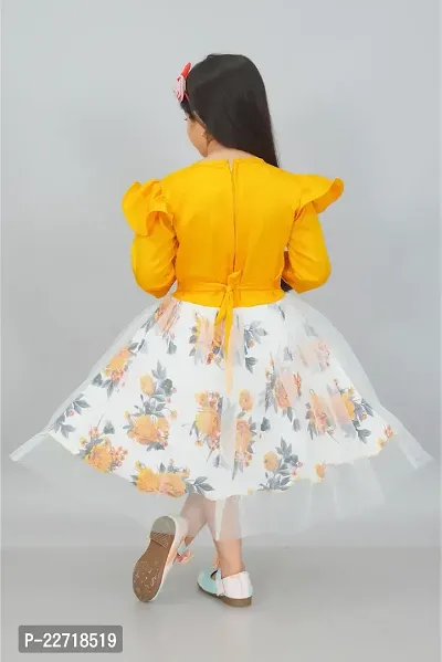 RUBAZ Girls Midi/Knee Length Festive/Wedding Dress  (Yellow, 3/4 Sleeve)-thumb4