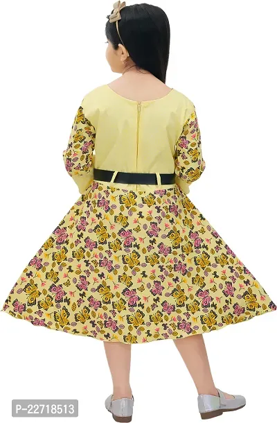 RUBAZ Girls Midi/Knee Length Casual Dress  (Yellow, 3/4 Sleeve)-thumb4