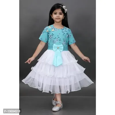 RUBAZ  Girls Midi/Knee Length Festive/Wedding Dress  (Light Blue, Half Sleeve)