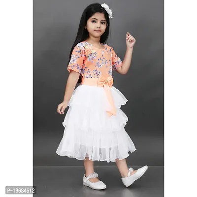 RUBAZ  Girls Below Knee Festive/Wedding Dress  (Orange, Half Sleeve)-thumb2