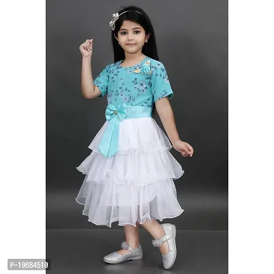 RUBAZ  Girls Midi/Knee Length Festive/Wedding Dress  (Light Blue, Half Sleeve)-thumb4