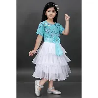 RUBAZ  Girls Midi/Knee Length Festive/Wedding Dress  (Light Blue, Half Sleeve)-thumb1