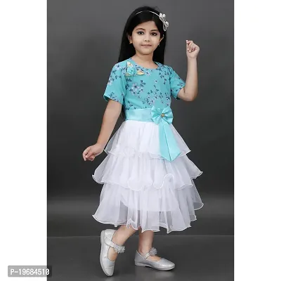 RUBAZ  Girls Midi/Knee Length Festive/Wedding Dress  (Light Blue, Half Sleeve)-thumb2