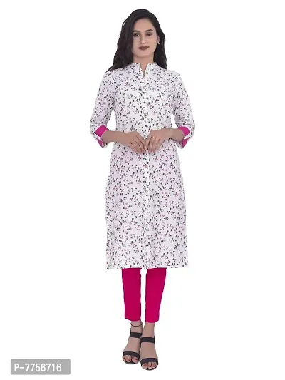 Bachuu Girls and Women Cotton Printed Straight Kurti (BO_51_Whitepinkleaves_L)-thumb0