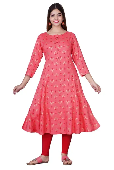 Bachuu Women Rayon Anarkali Kurti Size S, M, L, XL, XXL, 3XL | Color Red,