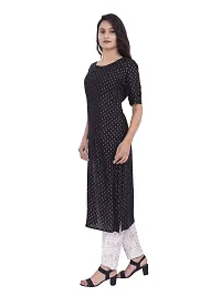 Bachuu Women Rayon Black Color Gold Printed Kurti With White Cotton Pant Salwar Suit Set For Girls and Women Size S, M, L, XL, XXL-thumb3