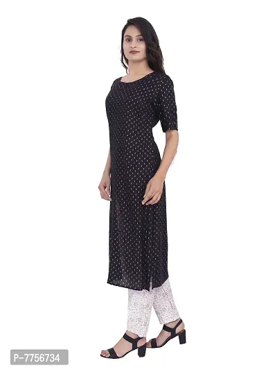 Bachuu Women Rayon Black Color Gold Printed Kurti With White Cotton Pant Salwar Suit Set For Girls and Women Size S, M, L, XL, XXL-thumb4