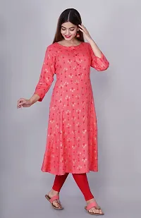 Bachuu Women Rayon Gold Printed Anarkali Kurti Size S, M, L, XL, XXL, 3XL | Color Red, Peach-thumb3